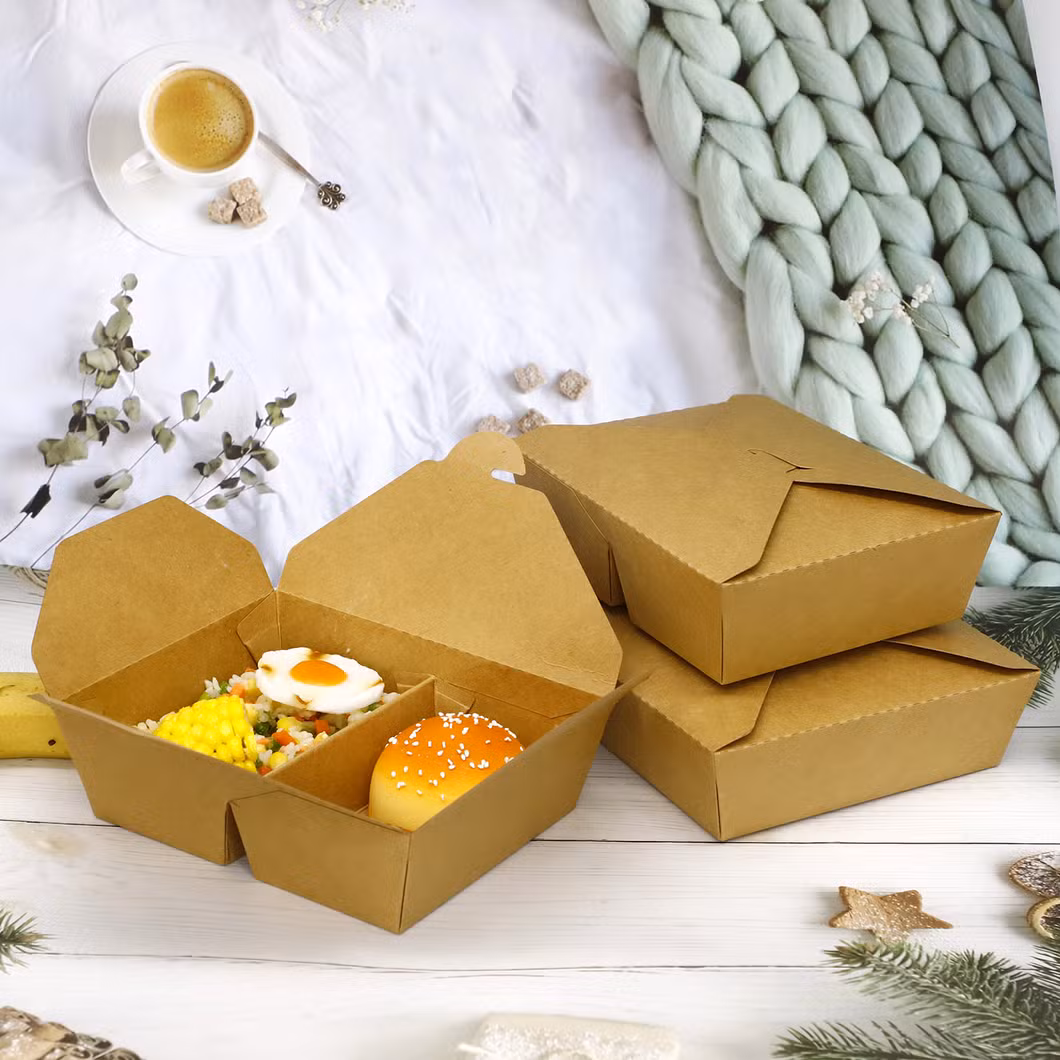 Kraft Paper Lunch Box Packaging Food Take Away Paper Lunch Box with Lid