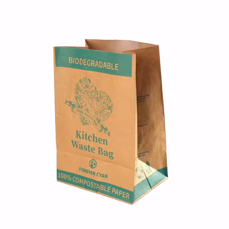 Compostable Paper Food Waste Bag Disposable Kitchen Waste Paper Bag with PLA Film