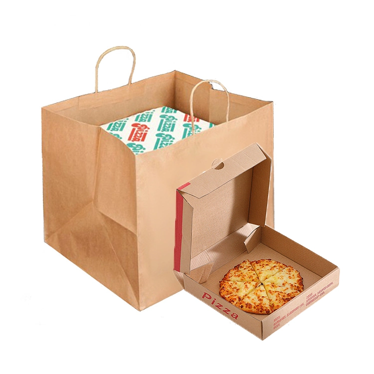 Large Pizza Shopping Packaging Kraft Paper Bag with Twisted Handle