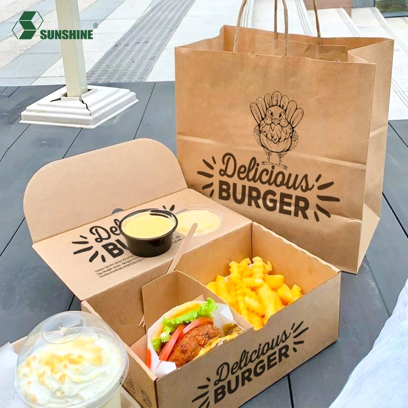 Take Away Paper Fast Food Packaging Hamburger French Fries Paper Box in Bulk