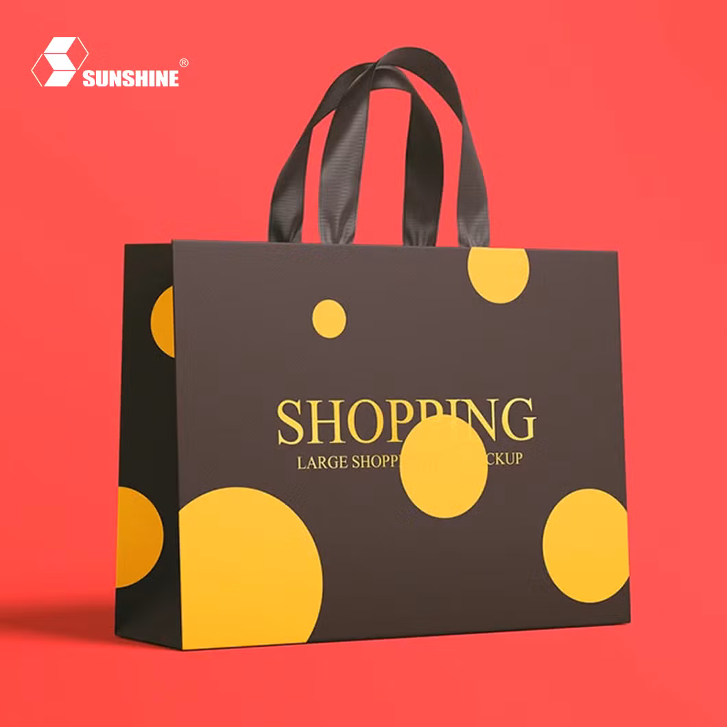 Custom Logo Gold Stamping Printed Branded Luxury Paper Jewelry Bracelet Shoes Packaging Gift Shopping Bag with Ribbon