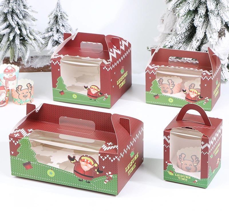 Customized Wholesale Eco Friendly Christmas Cupcake Pastry Party Holiday Paper Box with Window