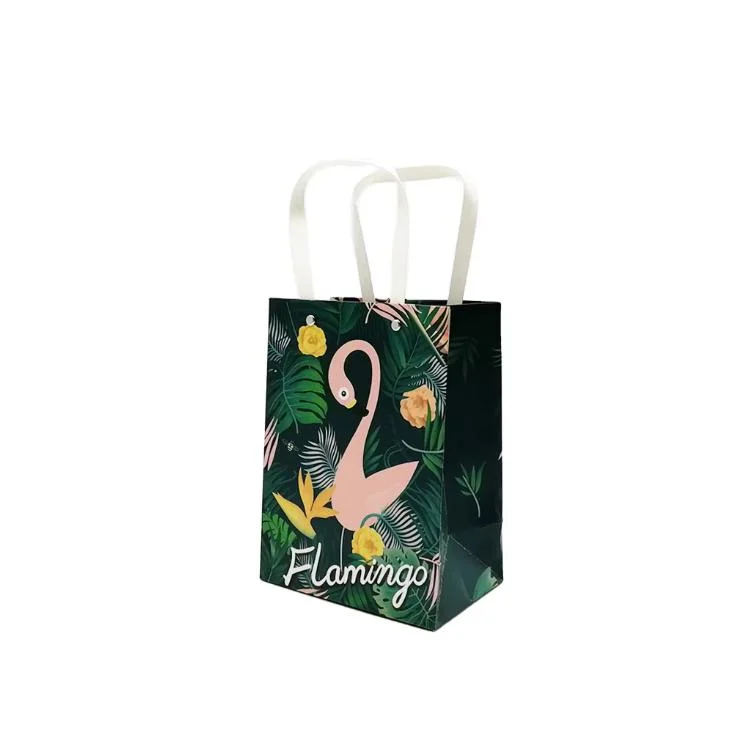 High-End Custom Logo Paper Bag in-Stock Clothing Store Wholesale Small Flamingo Pattern Gift Bag with Handle