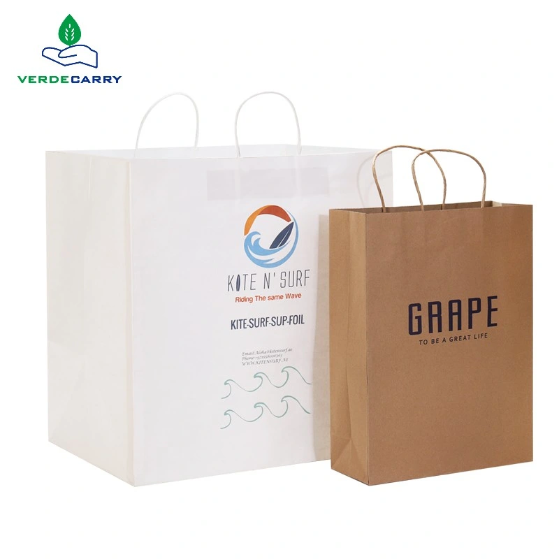 Custom Shopping Gift Handle Craft Print Food Takeaway Packaging Small Paper Bag Black White Brown Kraft Paper Bag with Logo