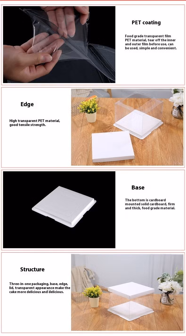 10*10*7 6 Inch Small Mini Individual Christmas Cup Single PVC Oblong Rectangle Clear Paper Cake Slice Party Box