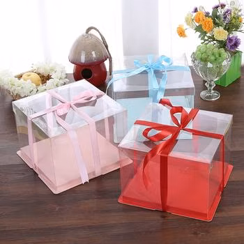 10*10*7 6 Inch Small Mini Individual Christmas Cup Single PVC Oblong Rectangle Clear Paper Cake Slice Party Box