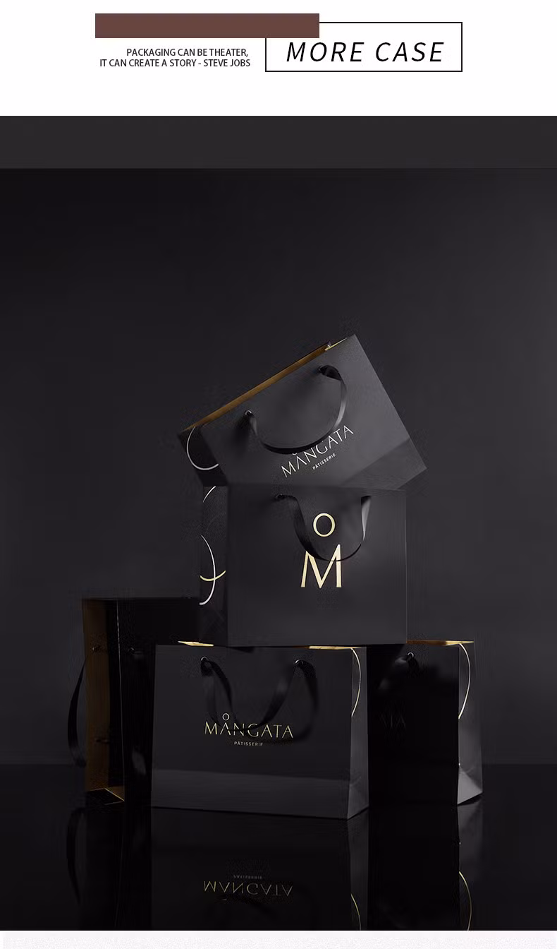 Factory Custom Printed Matte Black Paper Shopping Bag with Ribbon Handle Packaging Luxury Gift Paper Bag with Logo
