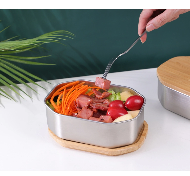 Eco Bamboo Lid School Kids Bento Box Adjustable Compartment Stainless Steel Lunch Box with Divider for Kids and Adult