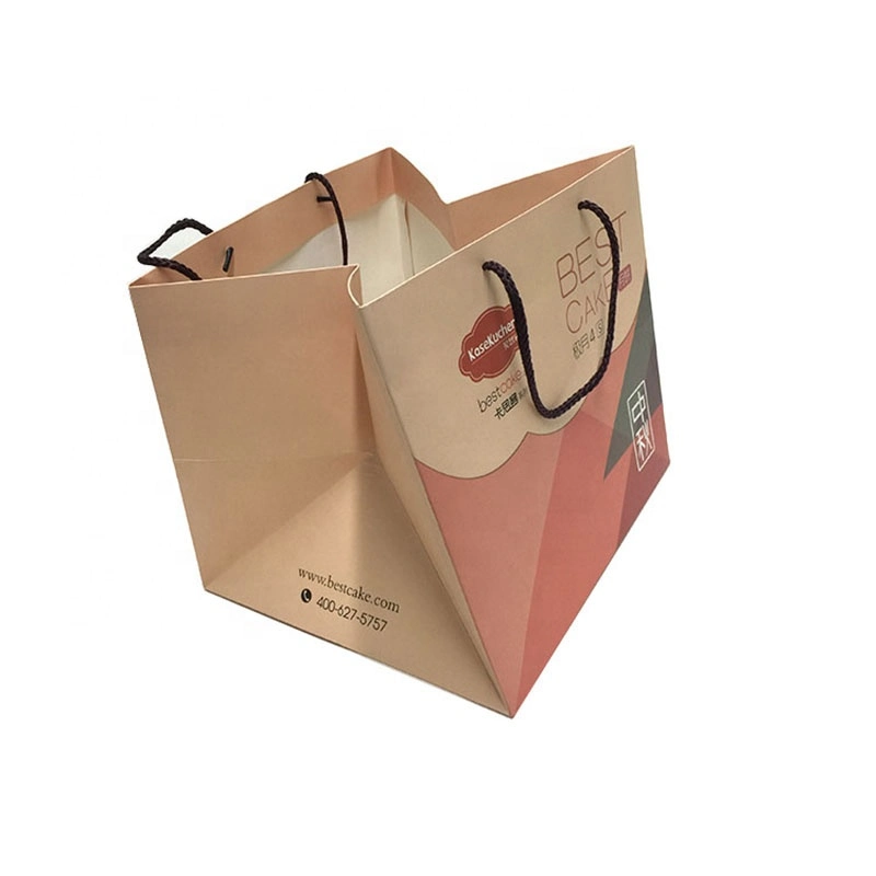 Custom Logo Printed Retail Extra Wide Base Large Packing Bakery Paper Bag for Cake Box