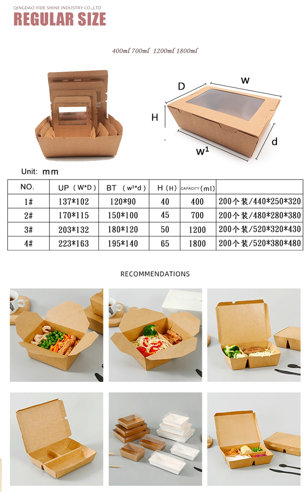 Waterproof Takeaway Food Container Rectangle Plate Paper Bowl with Lid OEM