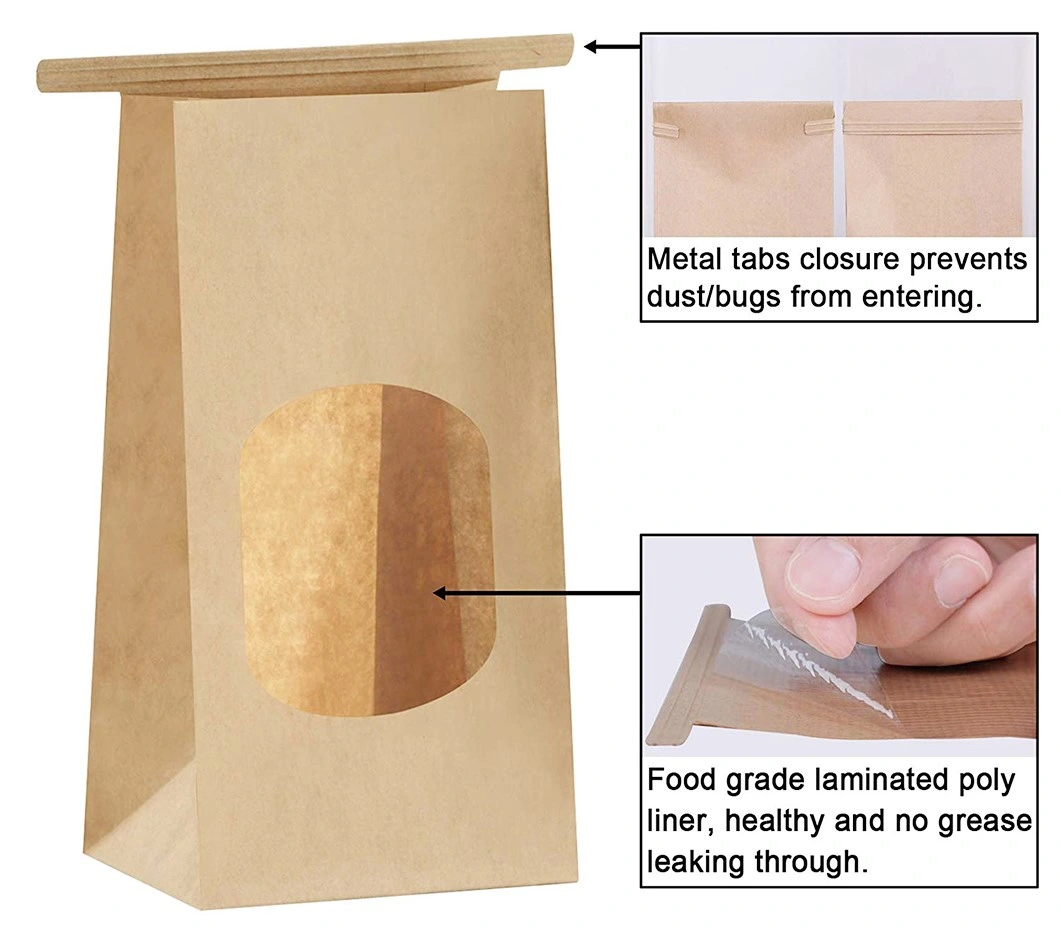Custom Biodegradable Laminated Grease Resistant Kraft Paper Bag for Bread Cake