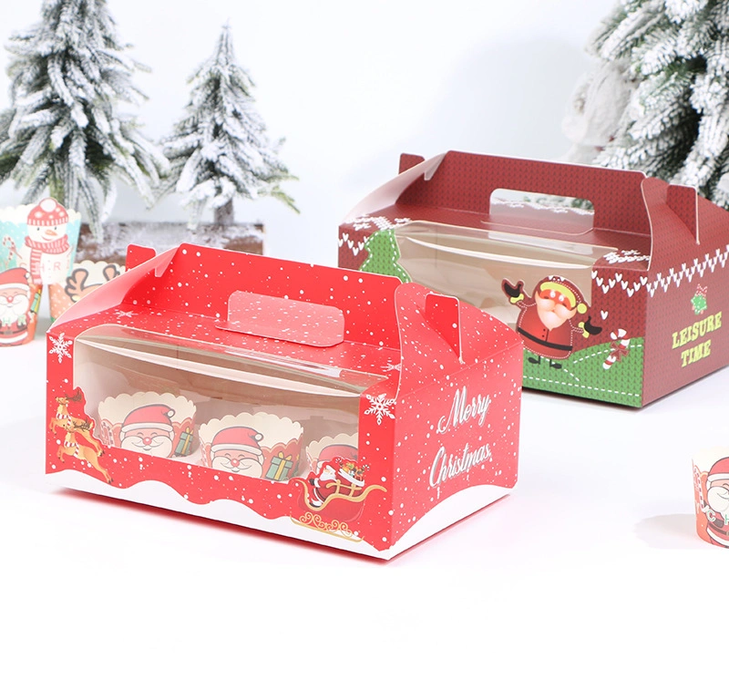 Customized Wholesale Eco Friendly Christmas Cupcake Pastry Party Holiday Paper Box with Window