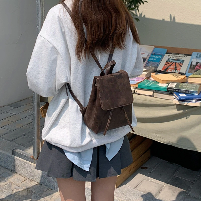 Small Retro American Brown Backpack 2023 New Ins Simple and Versatile Shoulder Bag