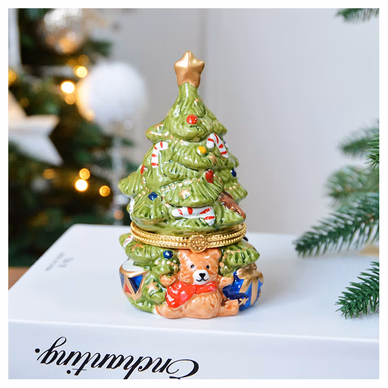 12cm 4.7inch Ceramic Jewelry Box Christmas Tree Bear Home Crafts Ornaments Holiday New Year Gifts