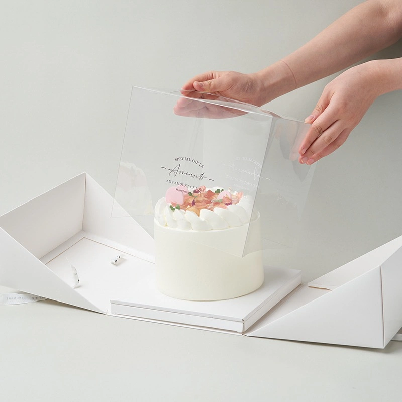 Wholesale 6 8 Inch Creative White Custom Disposable Clear Plastic Paper Wedding Square Individual Cake Packaging Box with Lid