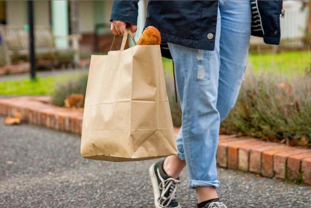 Fast Food Pizza Take Away Kraft Carrier Paper Bag with Flat Handle