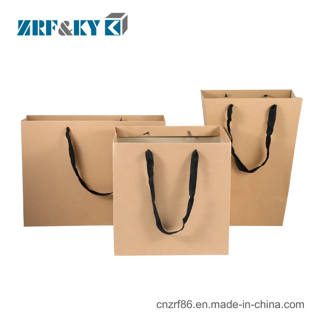 Custom Recycle Logo Printed Strong Brown Kraft Paper Packaging Gift Bags