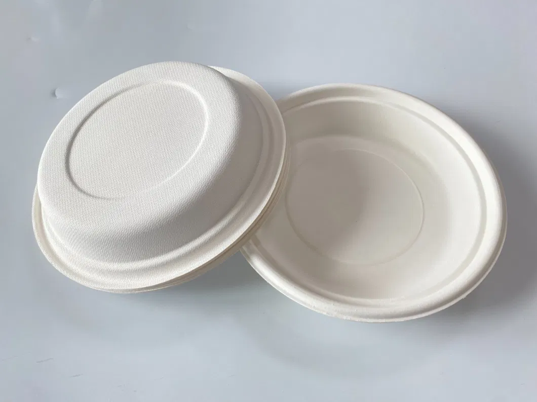 Biodegradable Eco-Friendly Disposable Bagasse Sugarcane Pulp Bowl 500ml White Round Paper Plates Salad Bowls with Lid