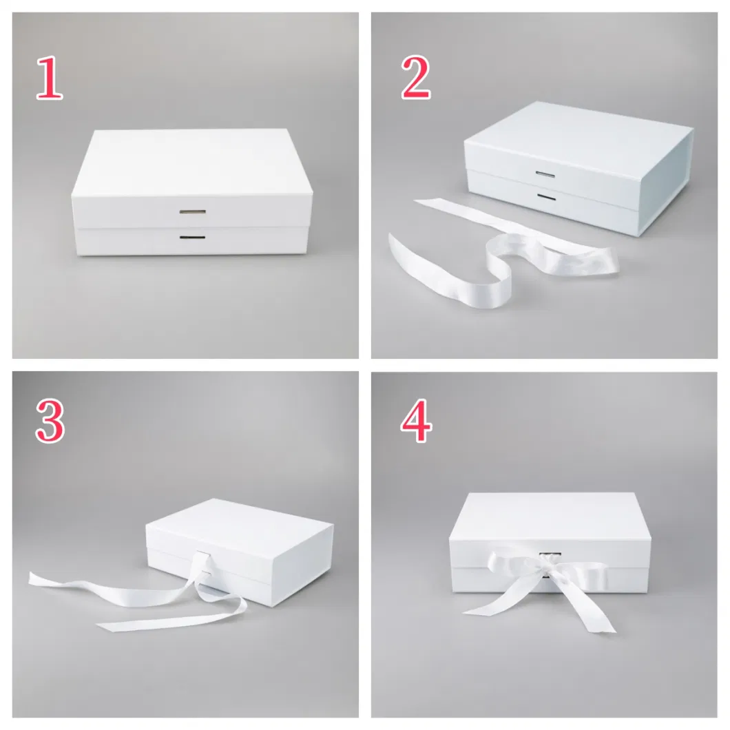 Cardboard White Magnetic Gift Box with Satin Custom Clothing Packaging Boxes for Small Business Wholesale Foldable Paper Gift Box