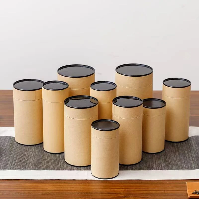 Wholesale Kraft Paper Cylinder Packaging Creative Portable Blank Gift Box with Two Different Lids