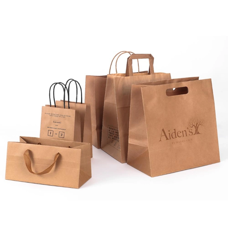 Custom Eco Friendly Brown Gift Takeaway Paper Kraft Packaging Bags