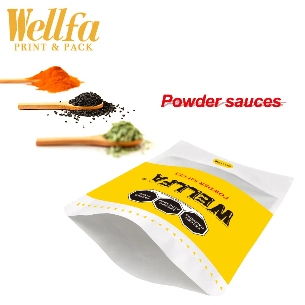 Manufacturers Custom Printed Mexico Indian Seasoning Powder Plastic Sauces Chili Pepper Sachet Stand up Pouch Spice Packaging 3 Side Zipper Bag with Window