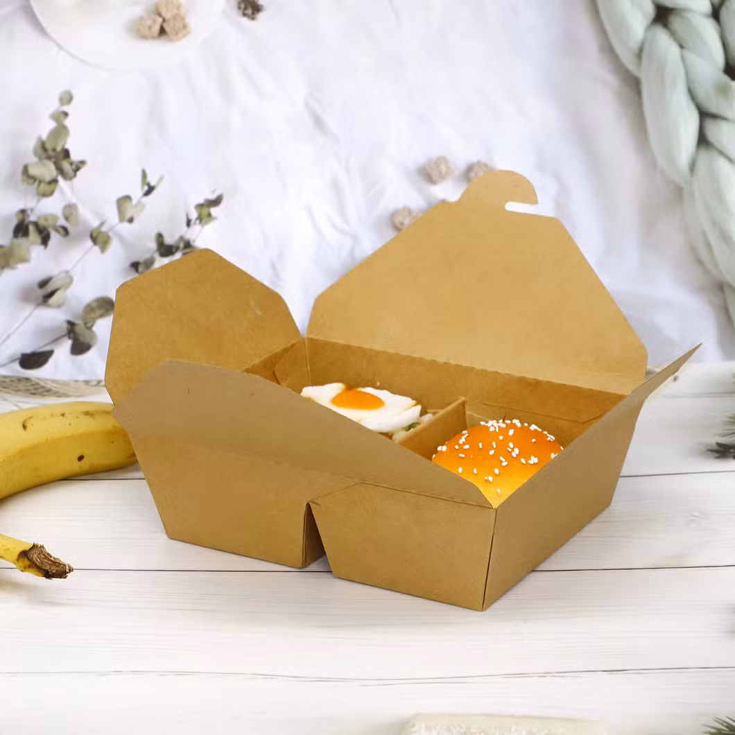 Kraft Paper Lunch Box Packaging Food Take Away Paper Lunch Box with Lid