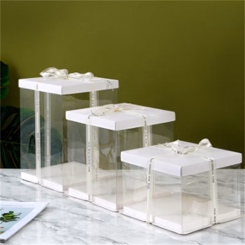 10*10*7 6 Inch Small Mini Individual Christmas Cup Single PVC Oblong Rectangle Clear Paper Cake Slice Party Box