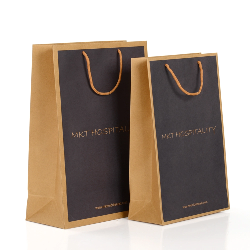 Customize Logo Printed Personalized Durable Boutique Clothes Store Retail Shoe Carrier Packaging Craft Brown Kraft Paper Tote Gift Shopping Bag with Cotton Rope