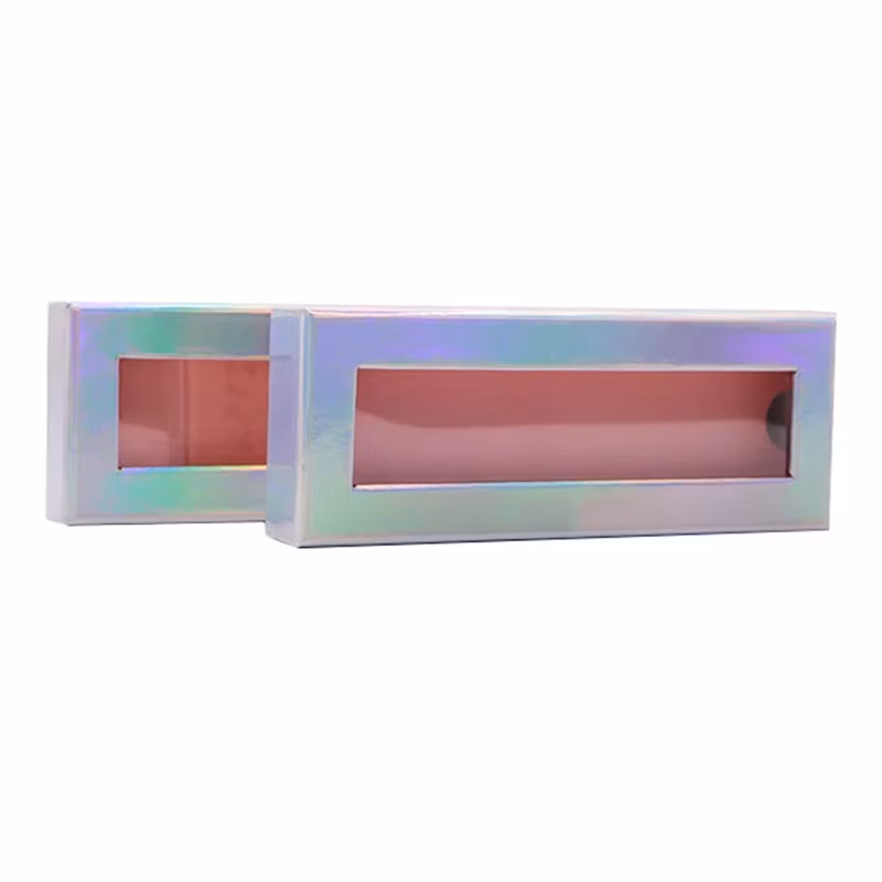 Customized New Style Sky and Earth Cover Window Paper Box Laser Effect Color Box False Eyelash Fine Framed Box Armor Piercing Packaging Box