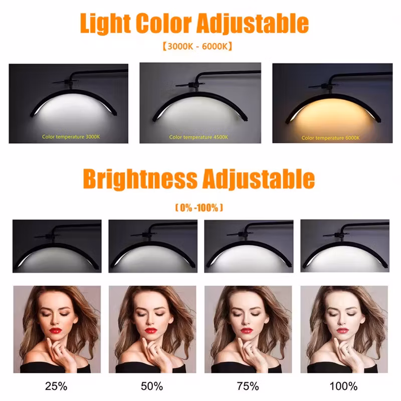 Free Logo 50W Beauty Salon Lighting Half Moon Shaped Diamond Beauty LED Floor Lamp Eyelash Extension Lamp Eyebrow Tattoo Art Lamp