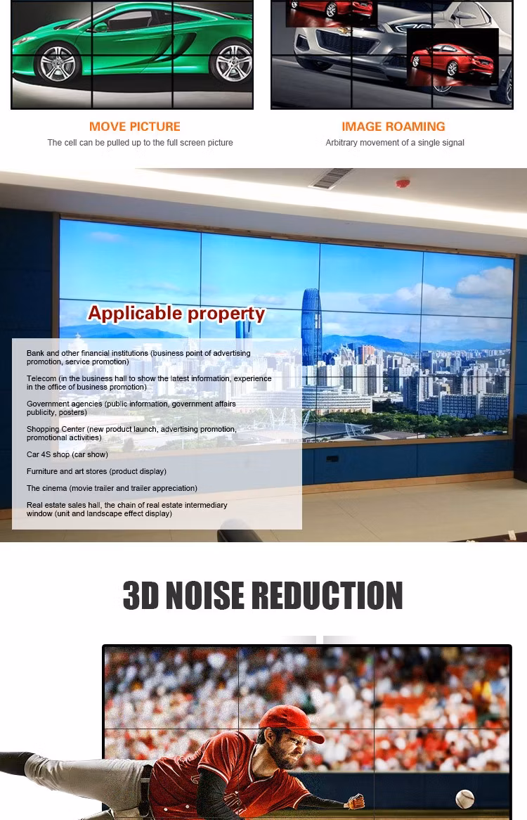 UK4K Did Screen Vertical Wall Mount LCD TV DIY 1.7mm 49inch 3*3 LCD Video Wall Controller