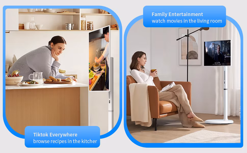 32-Inch Portable Touch Screen Monitor, 6g RAM+128g Storage, Android OS, Built-in Battery (6-7H) , Full Swivel Rotation, Voice Remote Control, Movable Smart TV