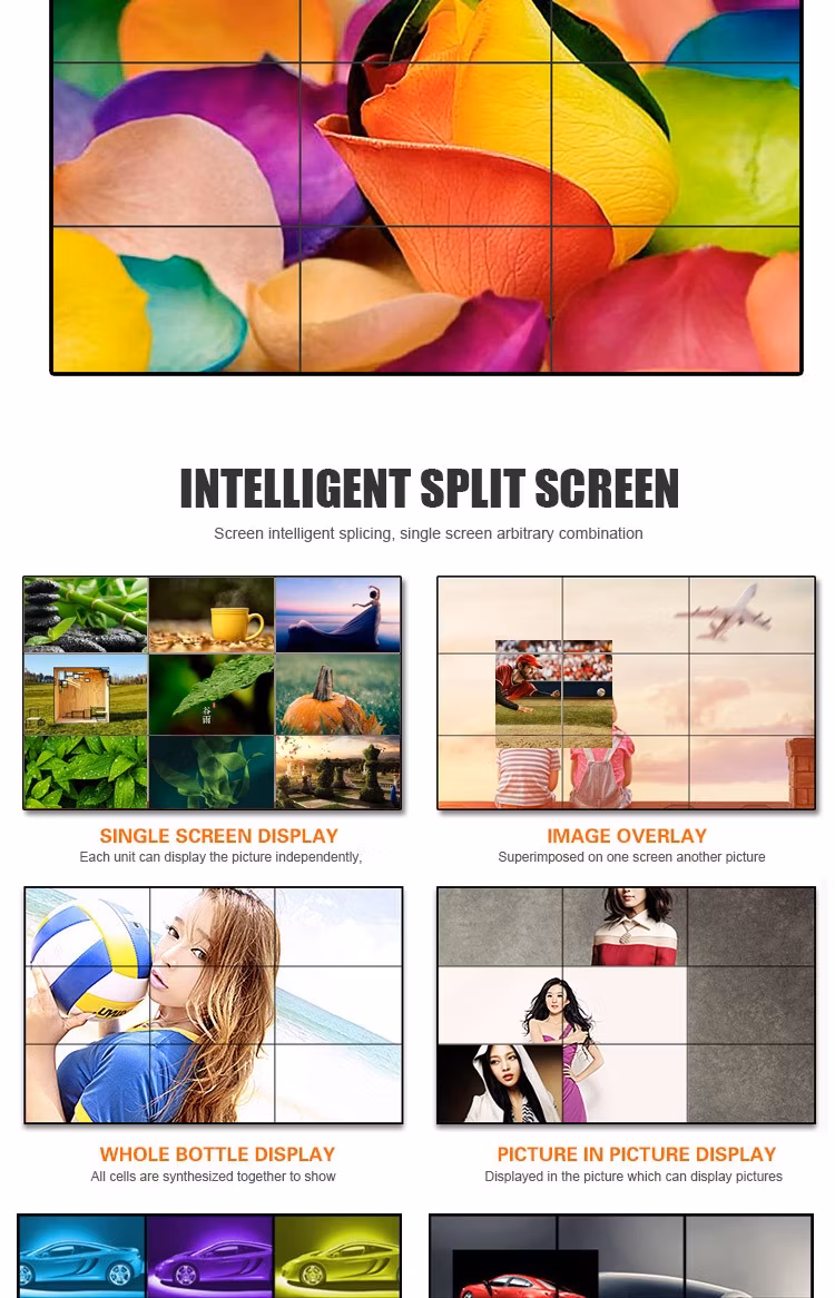 UK4K Did Screen Vertical Wall Mount LCD TV DIY 1.7mm 49inch 3*3 LCD Video Wall Controller