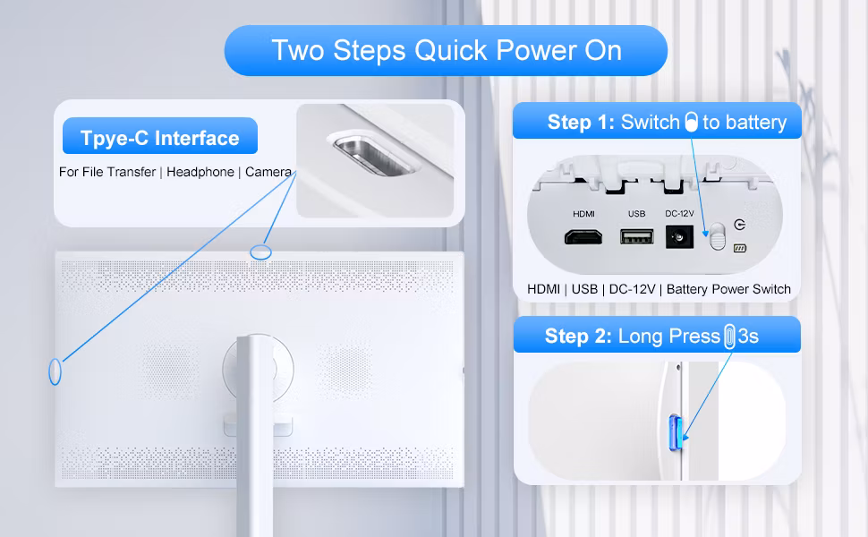 32-Inch Portable Touch Screen Monitor, 6g RAM+128g Storage, Android OS, Built-in Battery (6-7H) , Full Swivel Rotation, Voice Remote Control, Movable Smart TV