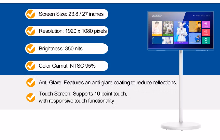 Android Rollable Smart TV with Moveable Stand and Touch Screen
