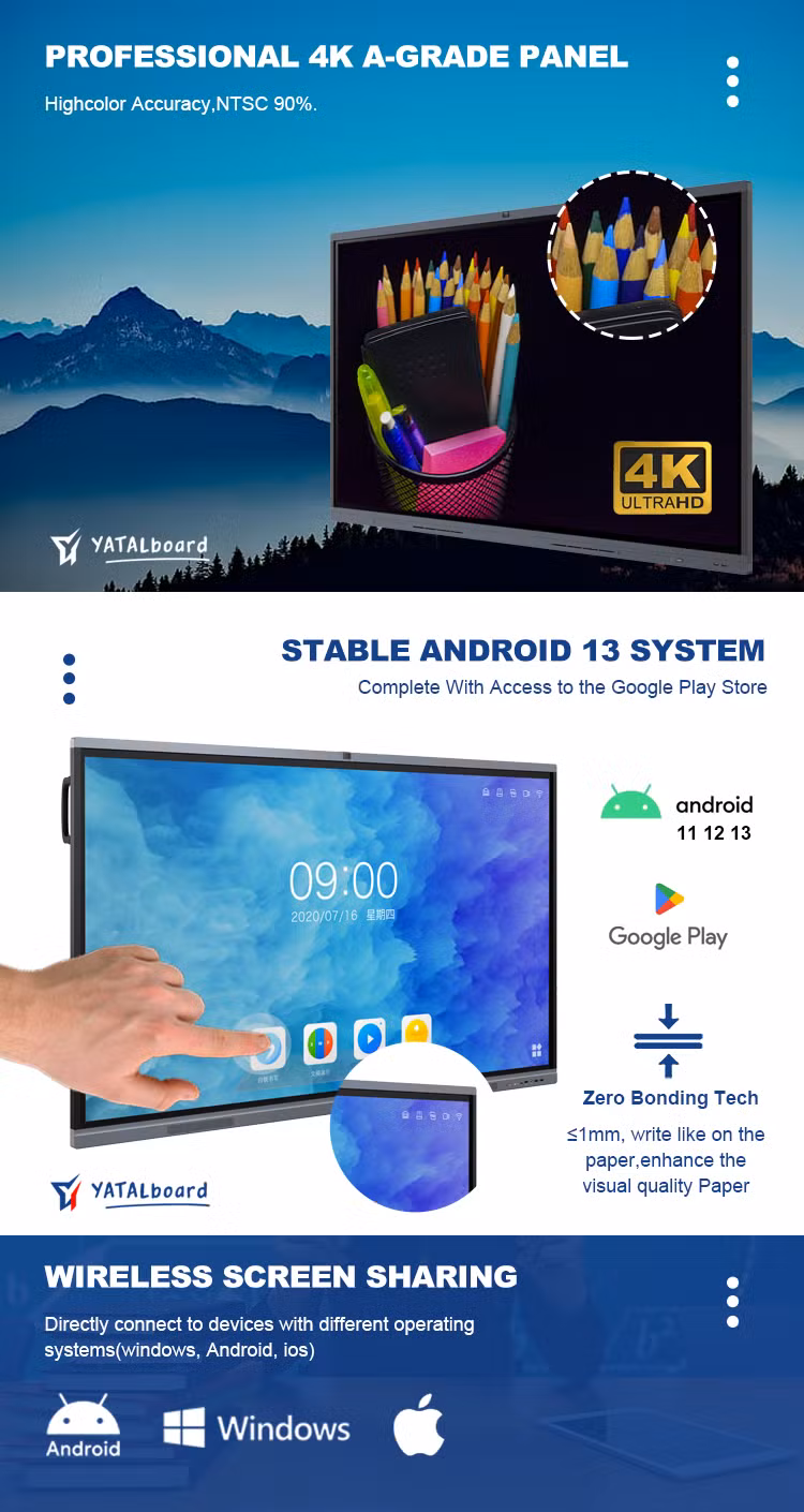 55 65 75 86 98 110 Inch LCD Touch Screen All-in-One PC Whiteboard Interactive Flat Panel Smart TV for Education Meeting Conference