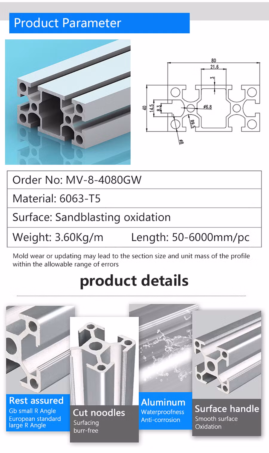 China Manufacture Anodized Industrial Aluminum Profile Aluminium Frame Extrusion Industrial Alloy Aluminum Frame 4080 T- Slotted Extrusion Aluminium Profile