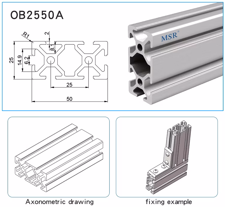 China Supplier 25*50mm Silver Anodized Industrial Aluminium Alloy Extruded Aluminum Extrusion for Conveyor/Workbench/Shelf/Assembly Line in 2550 3060 4080 4590
