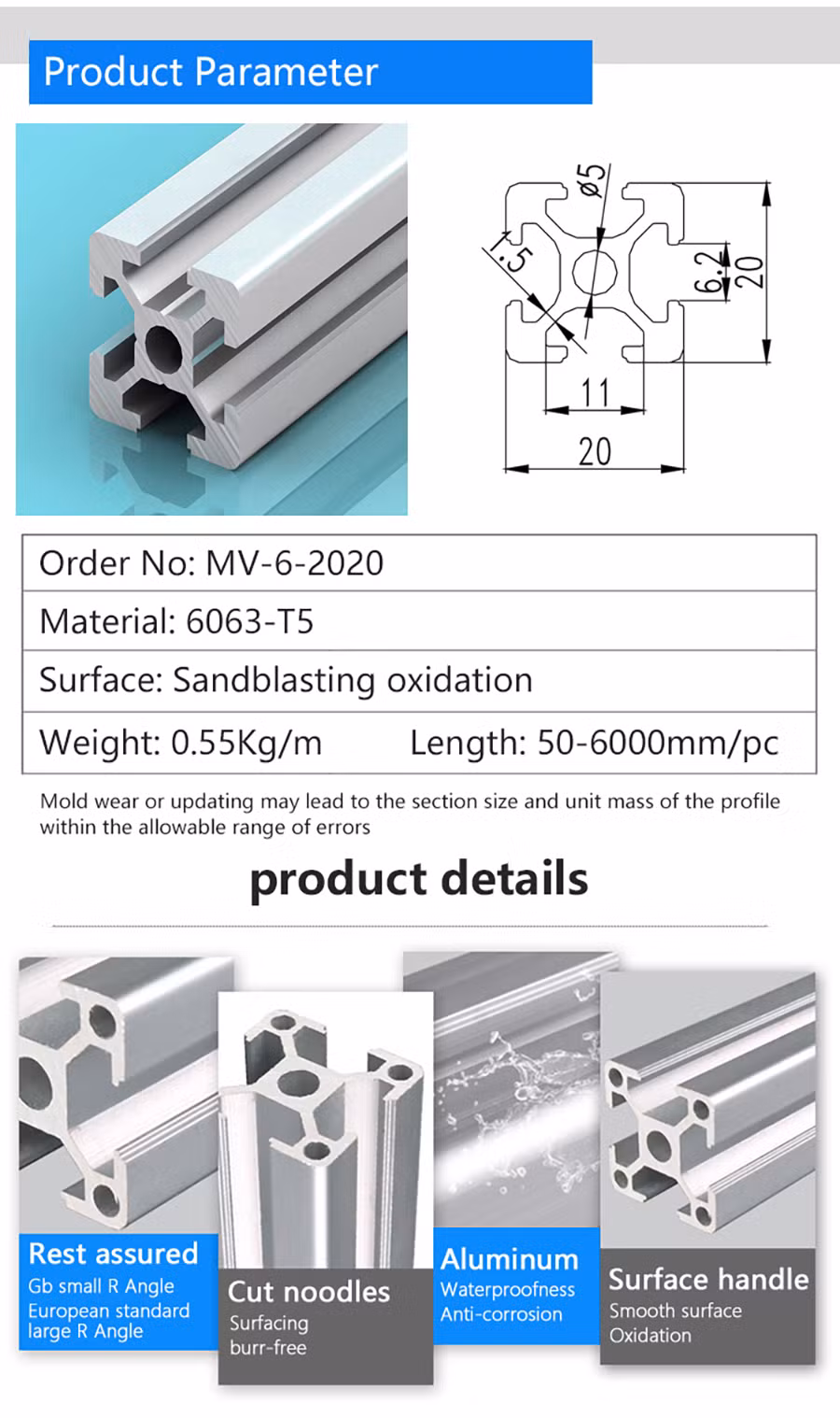 2020 Aluminium Profile, V Slot Aluminium Profile, Aluminium Profile for 3D Printer Anodize T Slot Extruded Aluminum Alloy Frame Profile