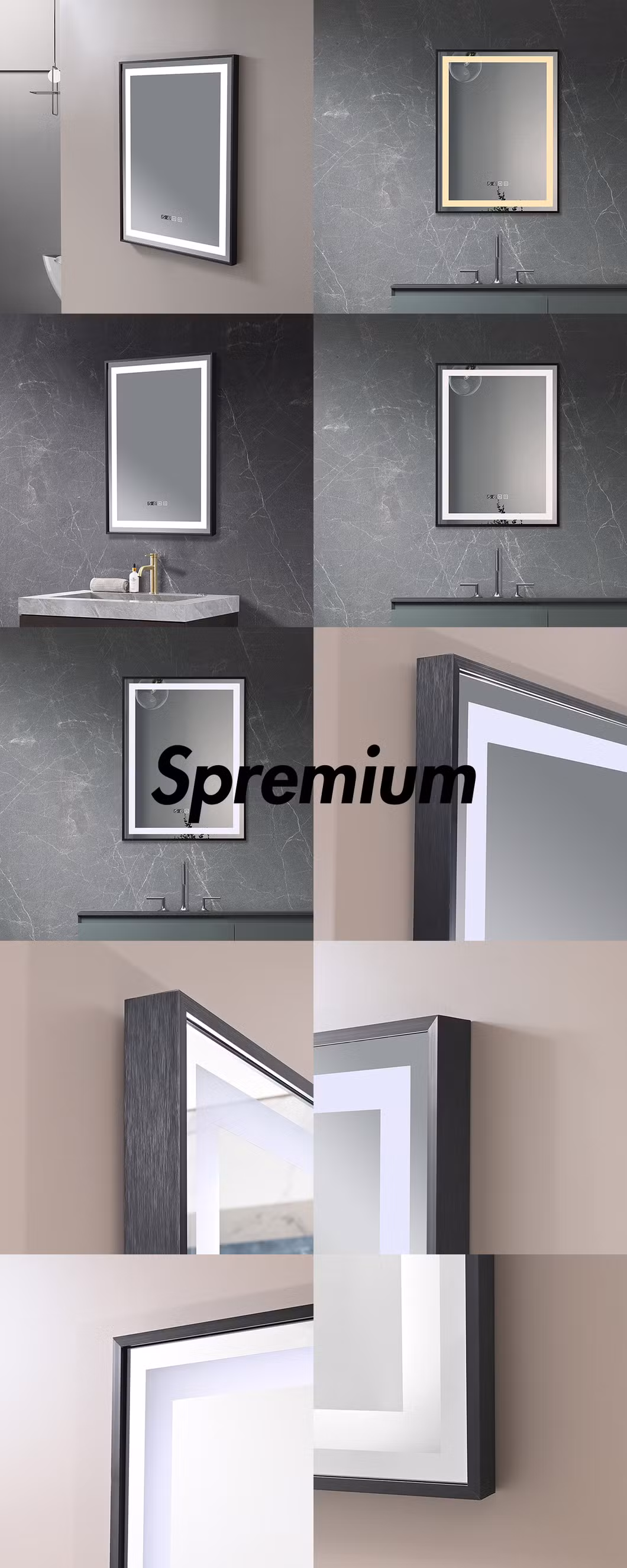 for Home Decor Black Vertical Smart Mirror Glass Custom Aluminum Sheet Frame with LED Makeup Mirror