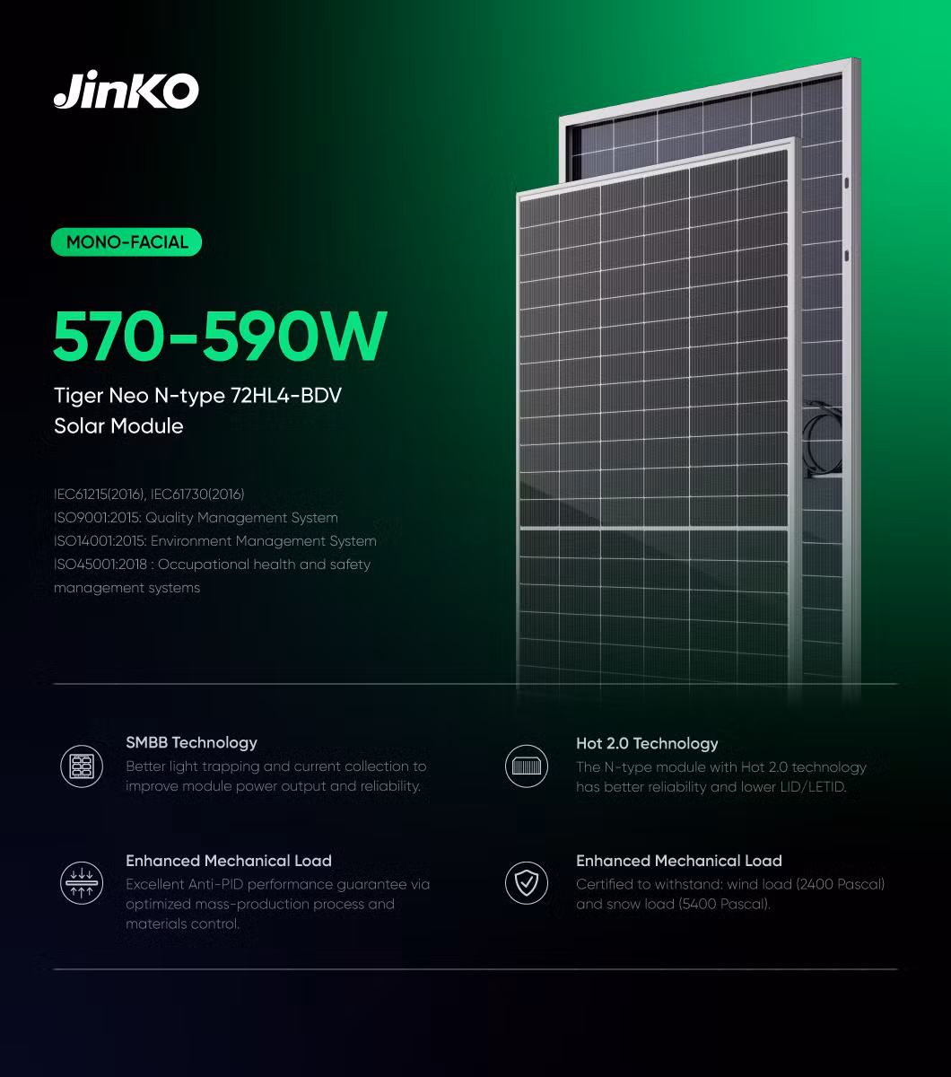 Jinko N-Type N-Type Solar Panel 575W 580W 585W 590W PV Module Roof Mounting Frame