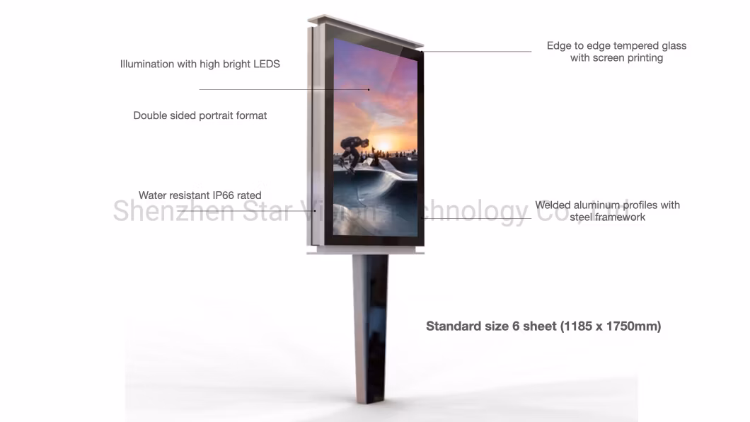 Pole Standing LED Backlit Digital Scrolling Mupi Outdoor Roadside Advertising Frame