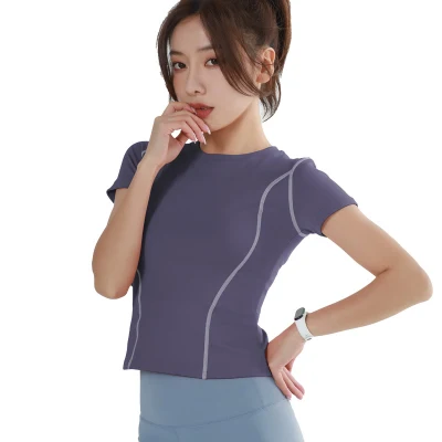 Women′s Round Neck Slim Quick Dry Breathable Running Sports T-Shirt