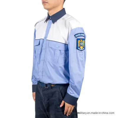 Polyester Cotton Blue White Dress <a href='/long-sleeve/'>Long Sleeve</a> Government Official Working Shirt