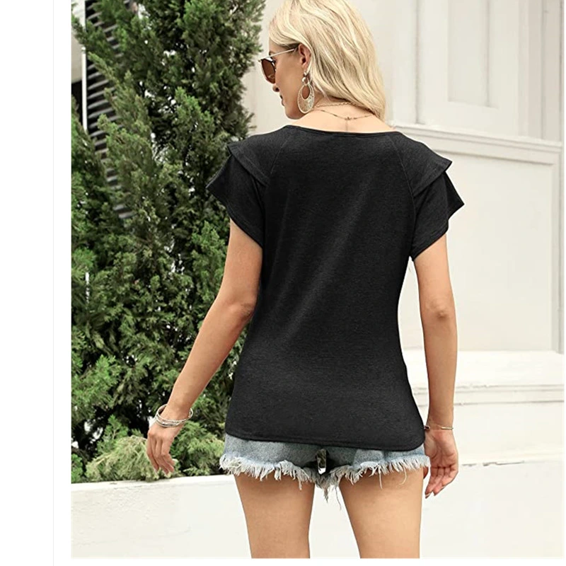 V Neck Tee Shirts Women Clothes OEM Custom T Shirt Fashion Women&prime;s T-Shirt