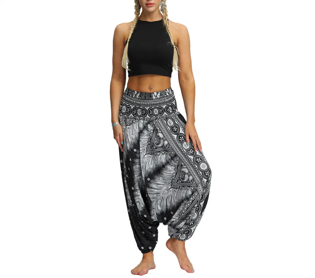 Women Boho Pants Baggy Harem Yoga Outfits, Women Loose Wide Leg Hippie Pants Travel Lounge Casual Beach Wbb13623