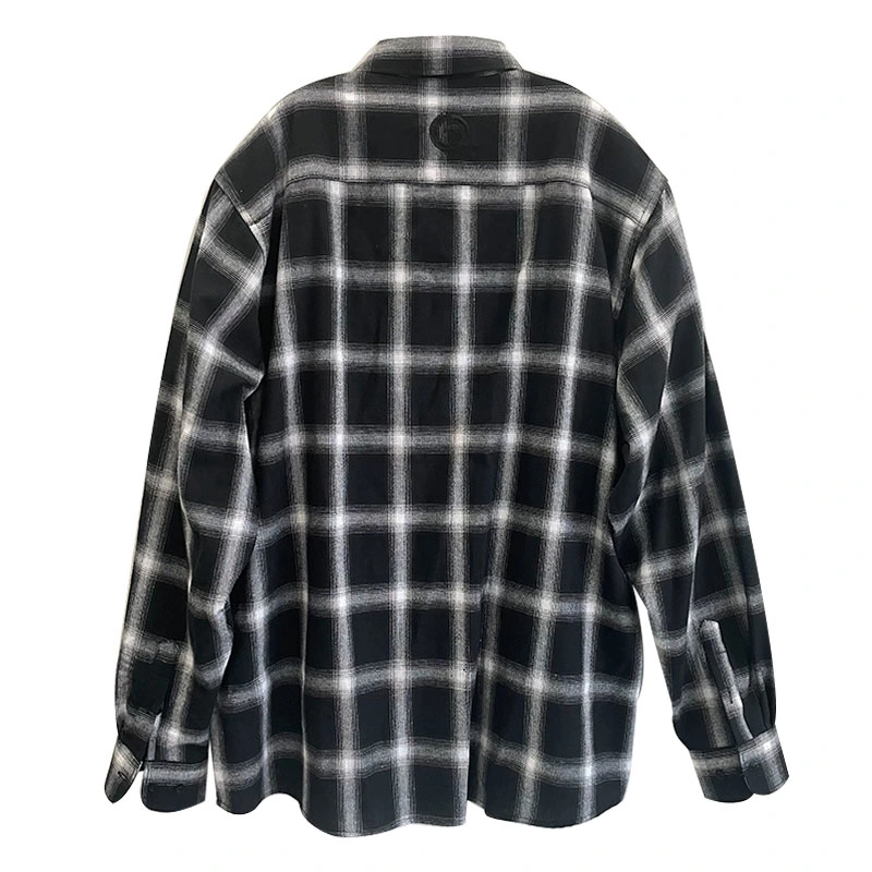 Fashion Black and White Plaid Flannel Shirt Custom Label 100% Cotton Long Sleeve Casual Button up Shirt