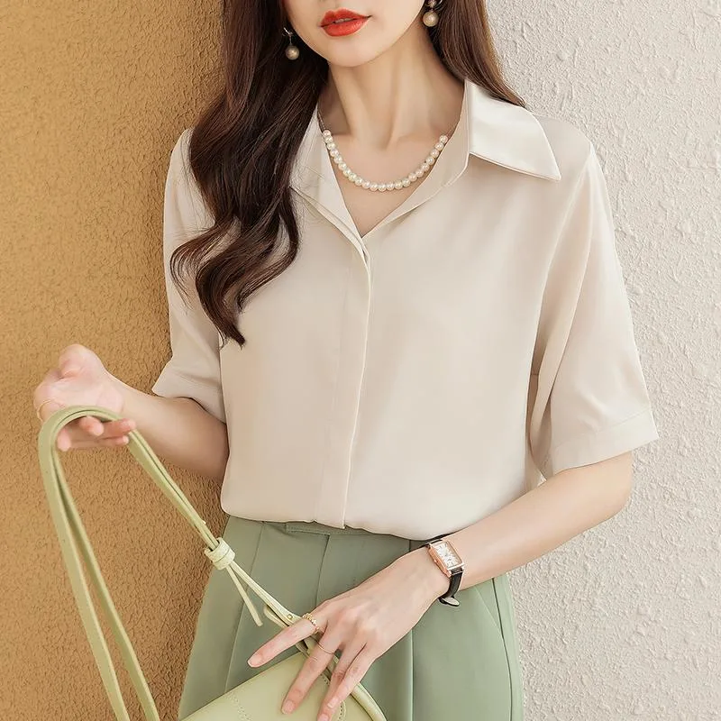 Autumn Fashion Button up Satin Silk Shirt Vintage Blouse Women White Lady Long Sleeves Female Loose Street Shirts