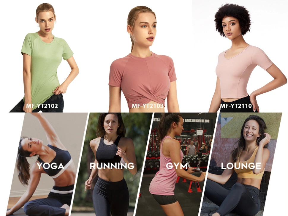 Womens Summer Short Sleeve Stretchy Yoga Crop Top T-Shirt Sexy with Built in Bra, Private Label Premium Workout Top Shirts for Running Tennis Sports Clothes